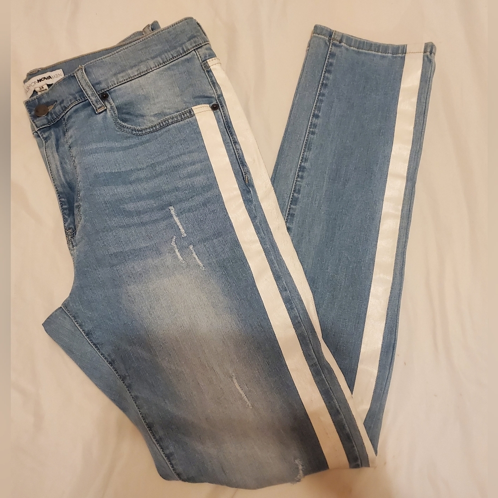 Fashion Nova Light Blue Jeans with White Stripes